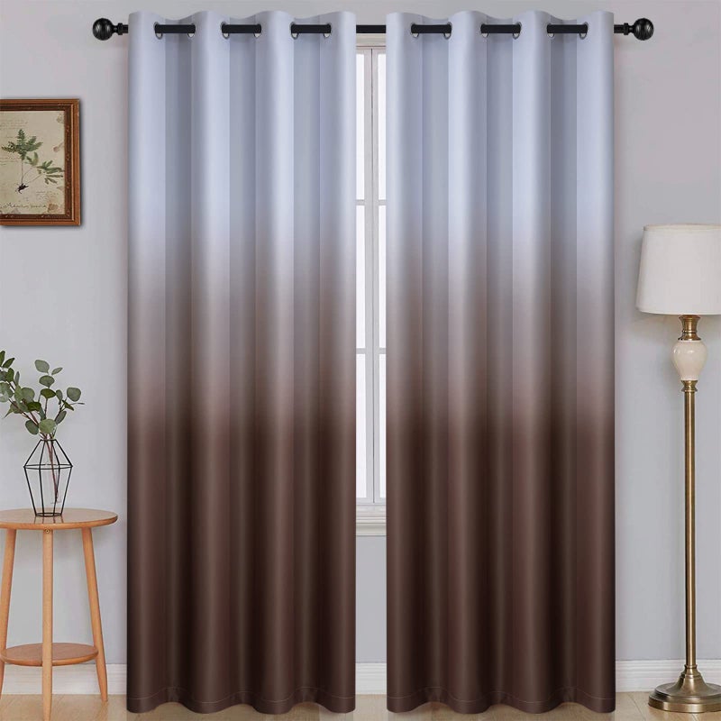 SimpleHome Ombre Room Darkening Curtains for Bedroom, Light Blocking Gradient Grey White to Brown Thermal Insulated Grommet Window Curtains/Drapes for Living Room,2 Panels, 52x84 inches Length - Image 1